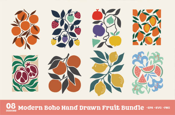 Download Modern Boho Hand Drawn Fruit Bundle - Modern boho Collection