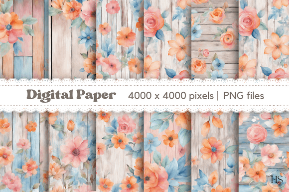 Download 12 Pastel Spring Shabby Chic Floral Wood - Chic floral Collection
