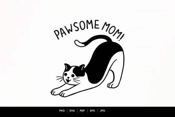 Download Pawsome Mom Cat Stretch Minimal Line Art - Mom cat Collection