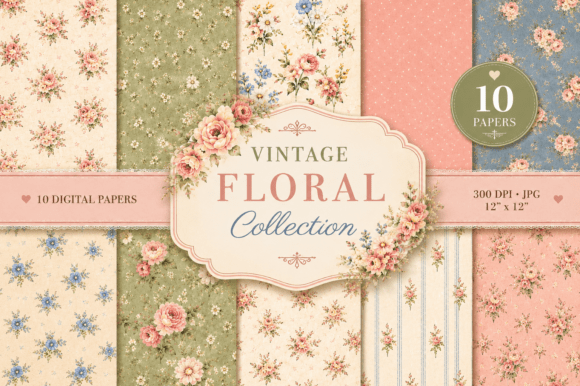 Download 10 Shabby Chic Floral Digital Papers - Chic floral Collection