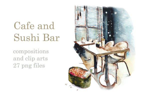 Download Watercolor Cafe and Sushi Bar - Watercolor cafe Collection