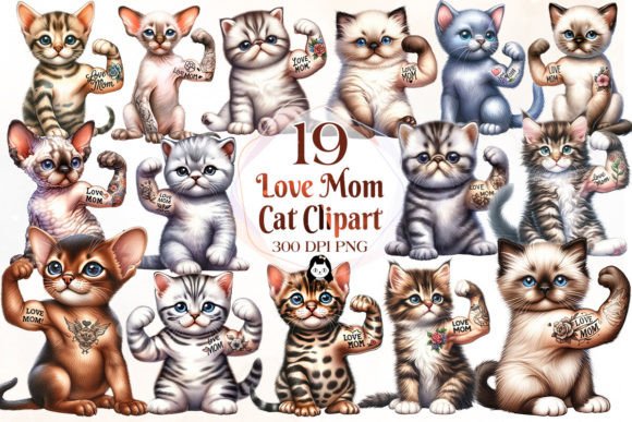 Download Funny Love Mom Cat Sublimation Clipart - Mom cat Collection