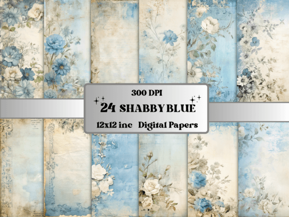 Download Blue Shabby Chic Floral Digital Paper - Premium Resources