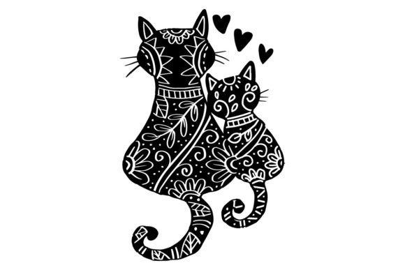 Download Hand Drawn Doodle Mom Cat with Kitten - Mom cat Collection