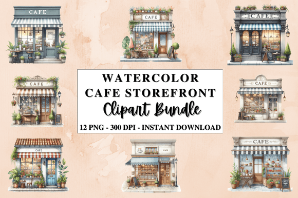 Download Watercolor Cafe Storefront Clipart - Watercolor cafe Collection