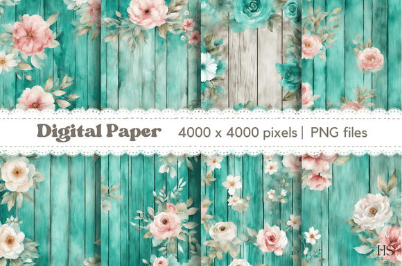 Download Teal Shabby Chic Floral Wood Background - Premium Resources